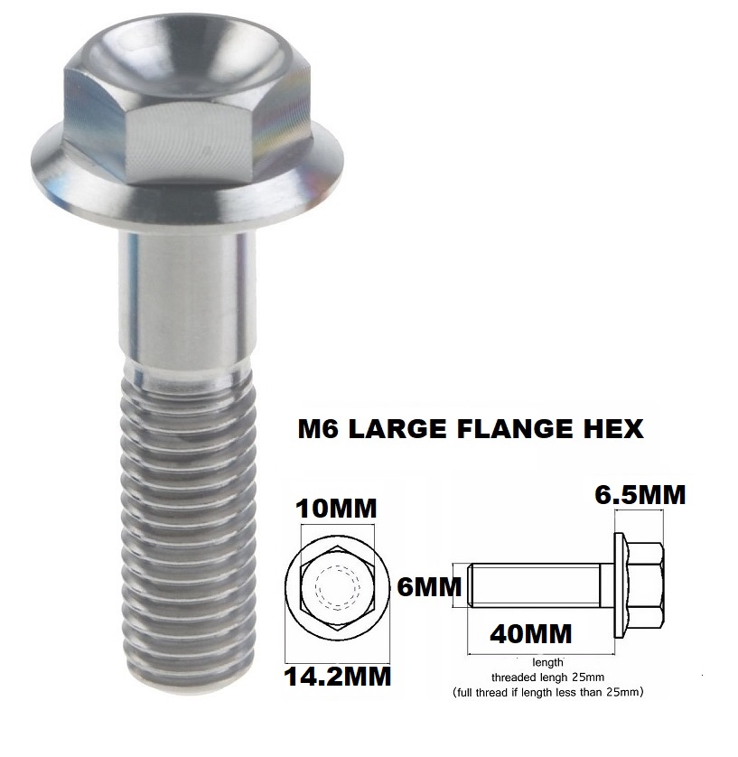 M6X40MM 1.00 THREAD PITCH TITANIUM FLANGE 10MM HEX BOLT GRADE 5